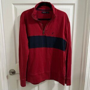 💥Nautica Colorblock Quarter-zip Pullover Mens size Large, Red navy
